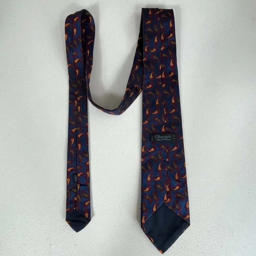 Charvet Place Vendome 100% Silk Men's Necktie Paisley Blue Made in France Satin